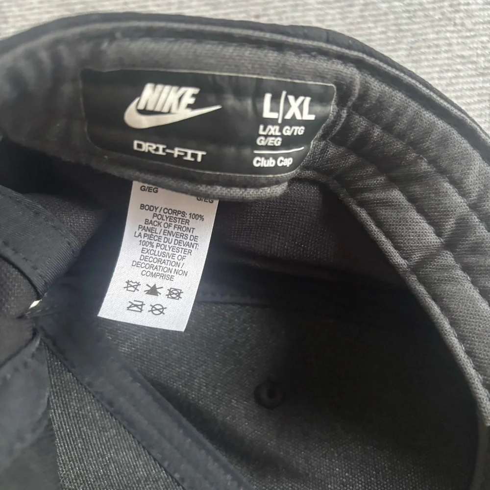 Nike Dri-FIT Black Club Cap Structured Size L/XL Black w/White Swoosh Adjustable